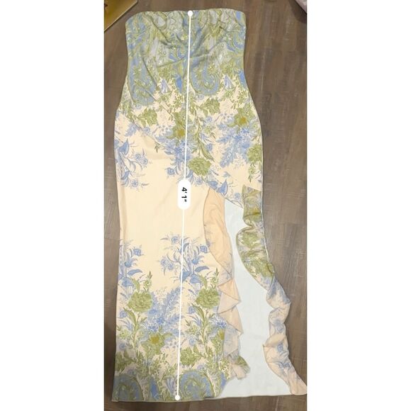 Y2K Strapless Floral Print Maxi Dress Ruffle Slit Cottagecore Boho Festival Sz L - Picture 16 of 16